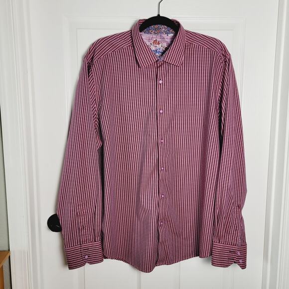 Robert Graham Shirt Mens 2XL Purple Plaid Classic Fit Floral Cuff Button Down - Picture 1 of 14